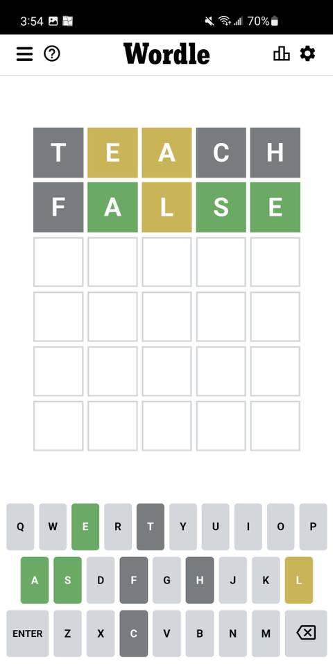 Screenshot of displayed color hints on Wordle