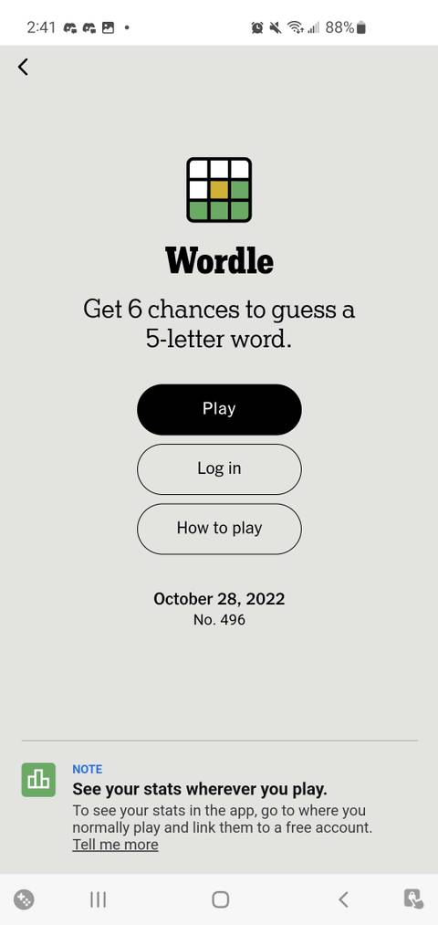 Screenshot of accessing Wordle through the NYT Crosswords app 