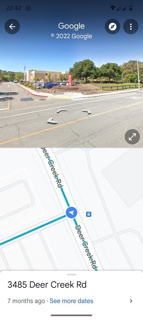 An example of using the Street View feature in the Google Maps Android app