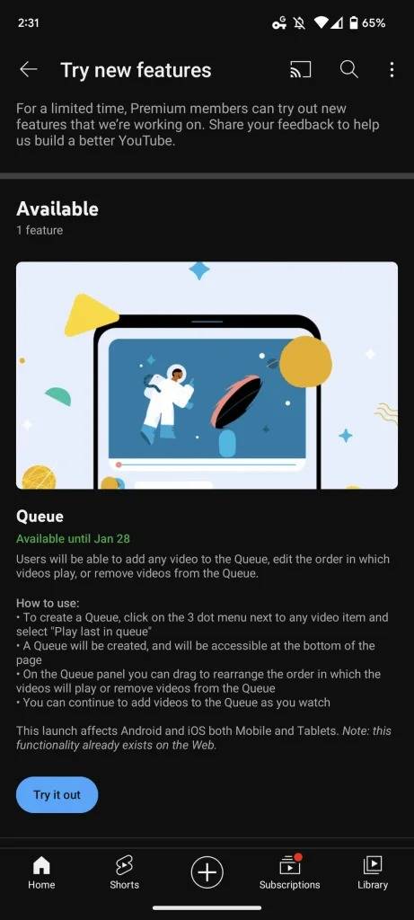 Test YouTube's new video queue option on your phone right now