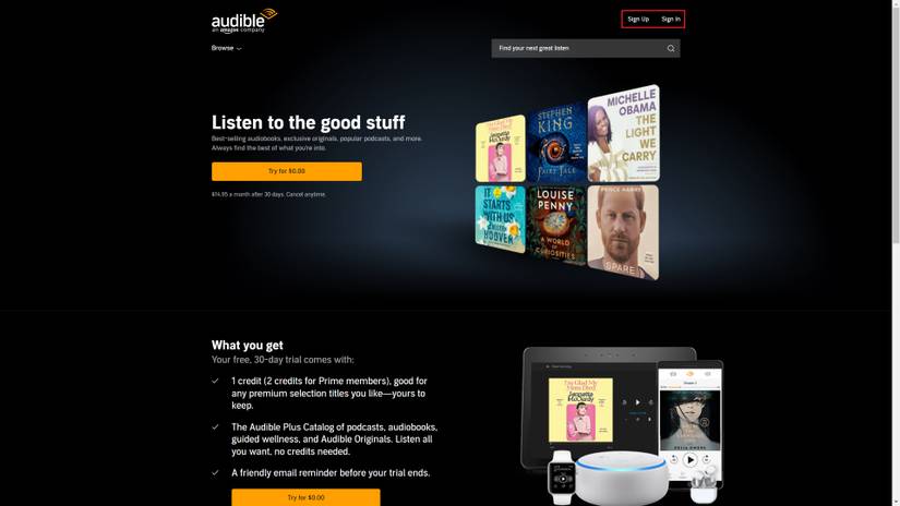 How to sign up for an Audible trial and get two free audiobooks