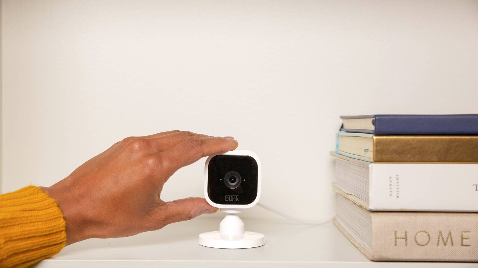 Blink Mini on bookshelf