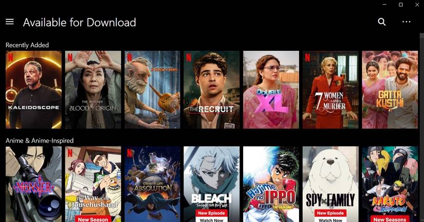 screenshot of netflix windows app home screen