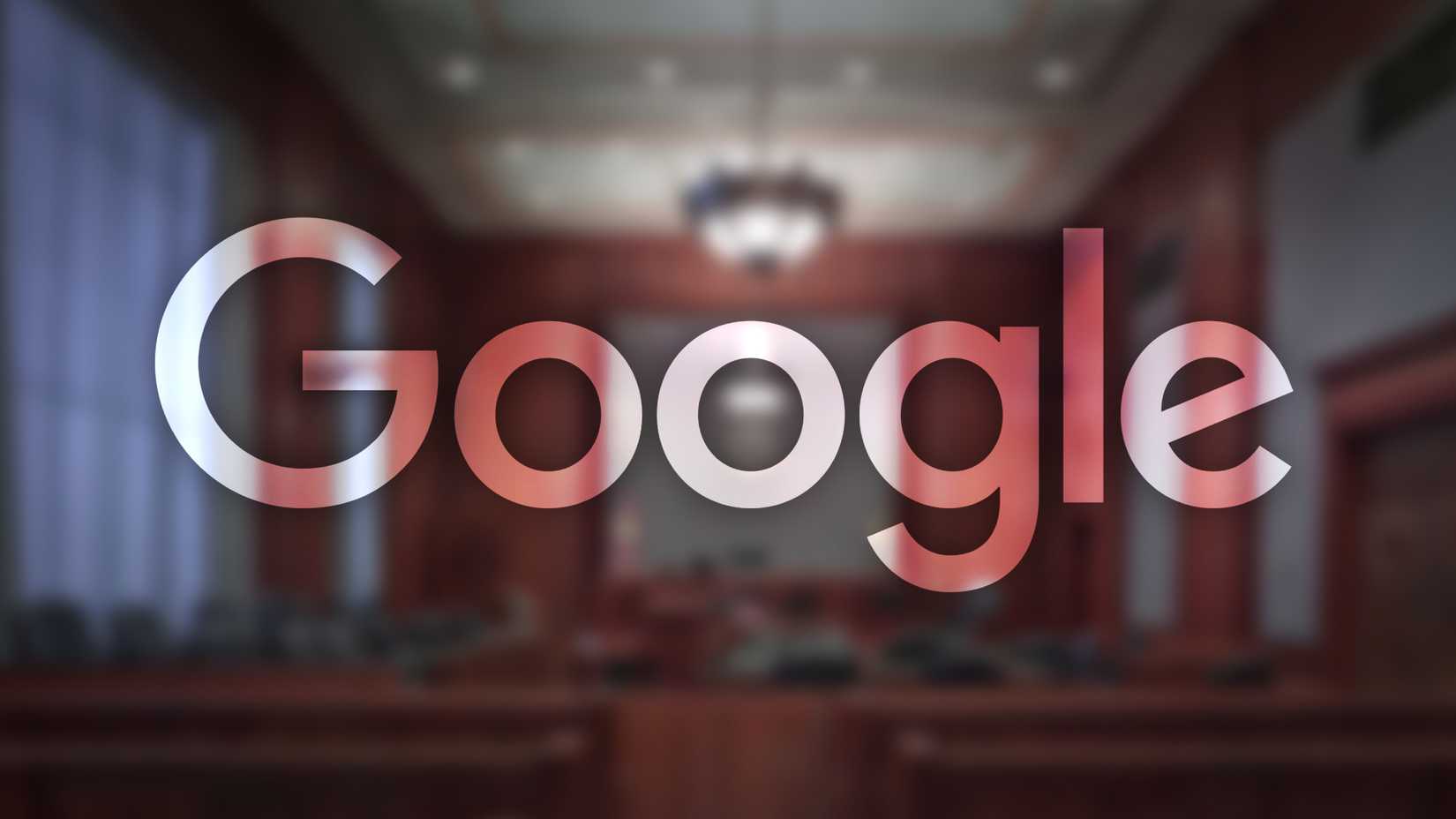 Google logo imposed over a courtoom