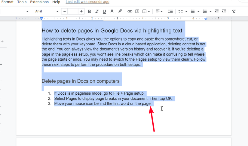 How to delete pages in Google Docs
