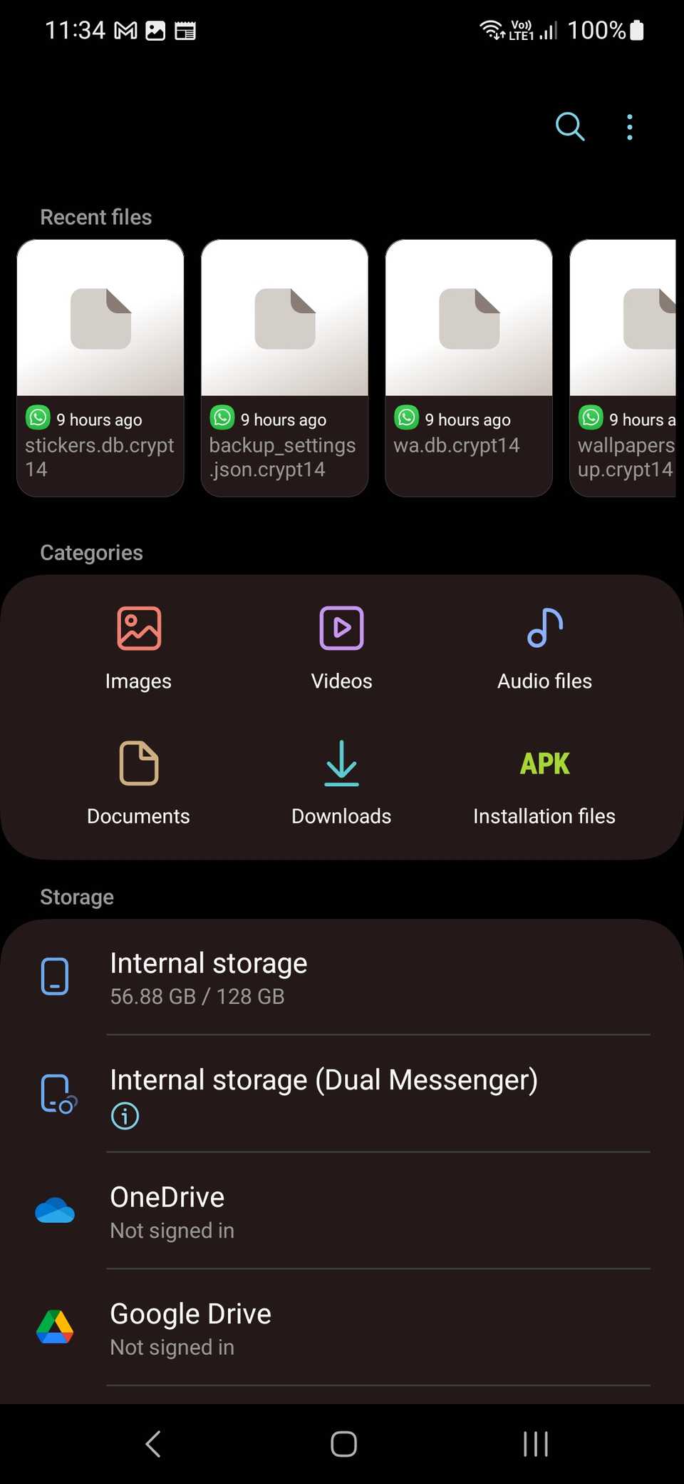 Screenshot che mostra come accedere alla pagina recente dell'app File personali di Samsung