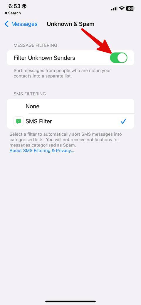 How to quickly block spam texts from email addresses