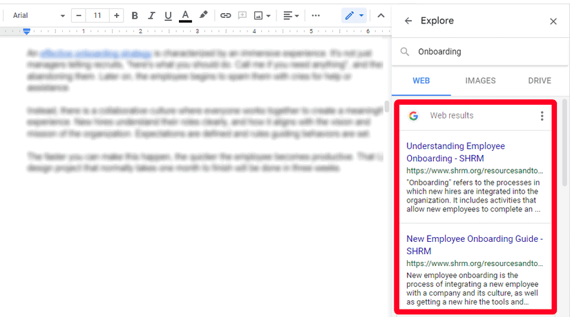 Google Docs: How to use the Explore too for research