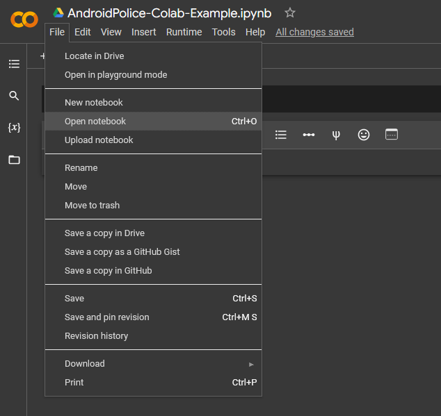Open Collab File Google Colab: How to save notebooks to Github