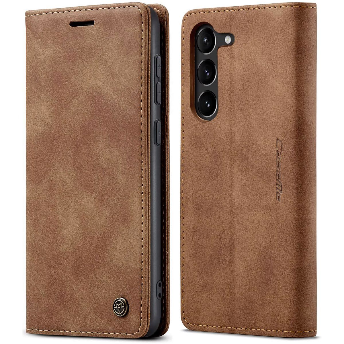 LXURY Wallet Case for Samsung Galaxy S23 Ultra/S23 Plus/S23, Durable Soft  Leather Case with Shoulder Strap Wrist Strap Flip Card Slot Cover,Brown,S23