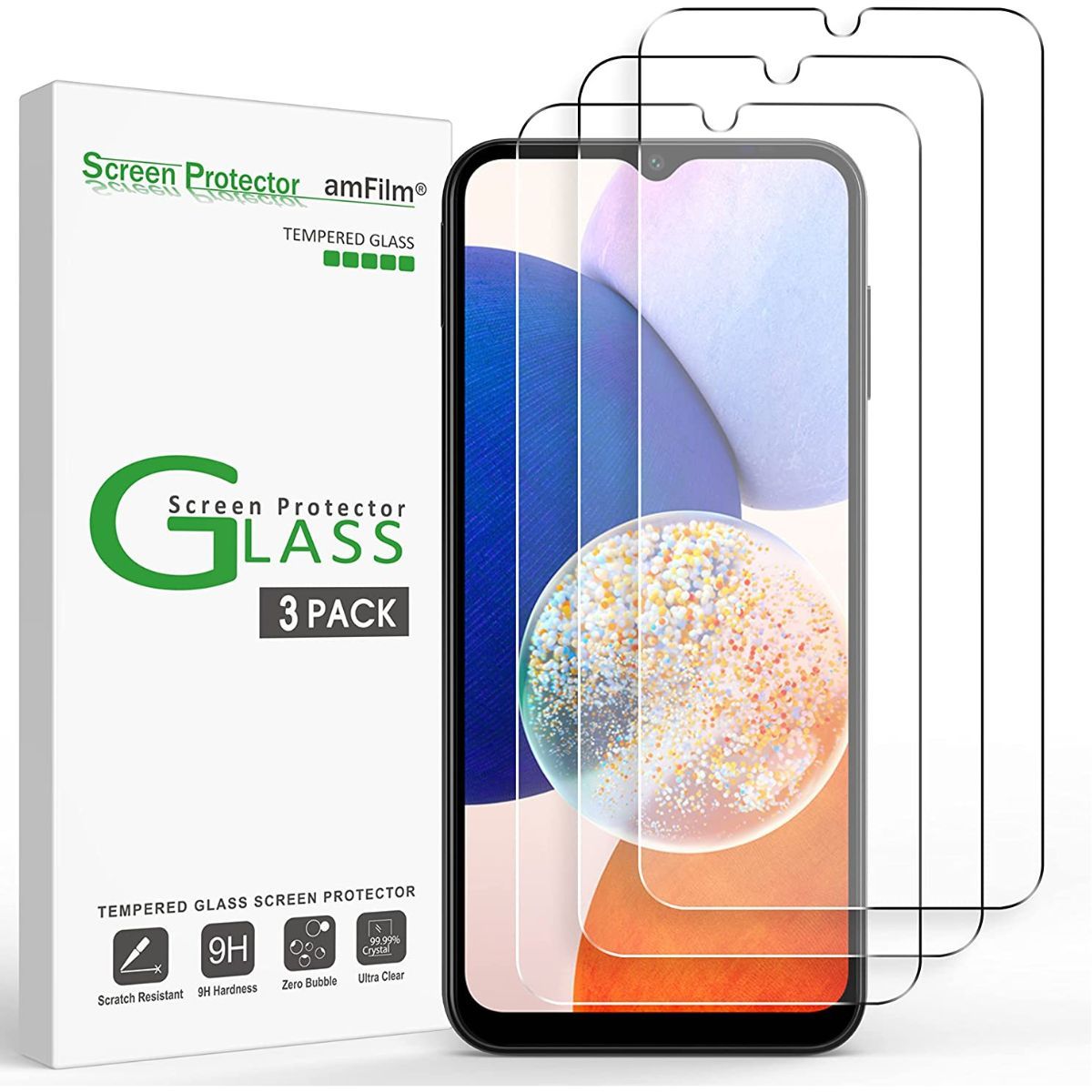 ivoler 3 Pack Screen Protector Tempered Glass for Samsung Galaxy A14