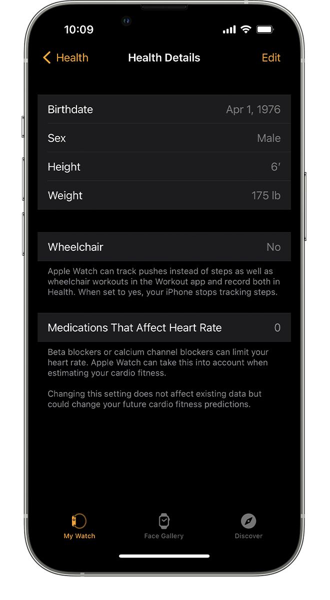 Preenchendo detalhes de saúde no aplicativo Apple Health.