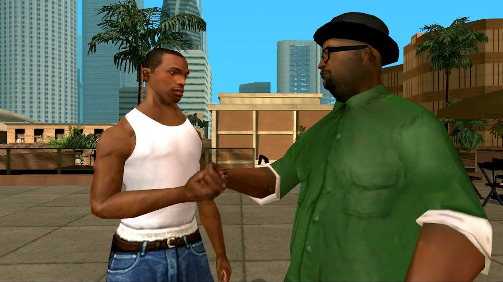 San Andreas mostrando CJ e Big Smoke apertando as mãos