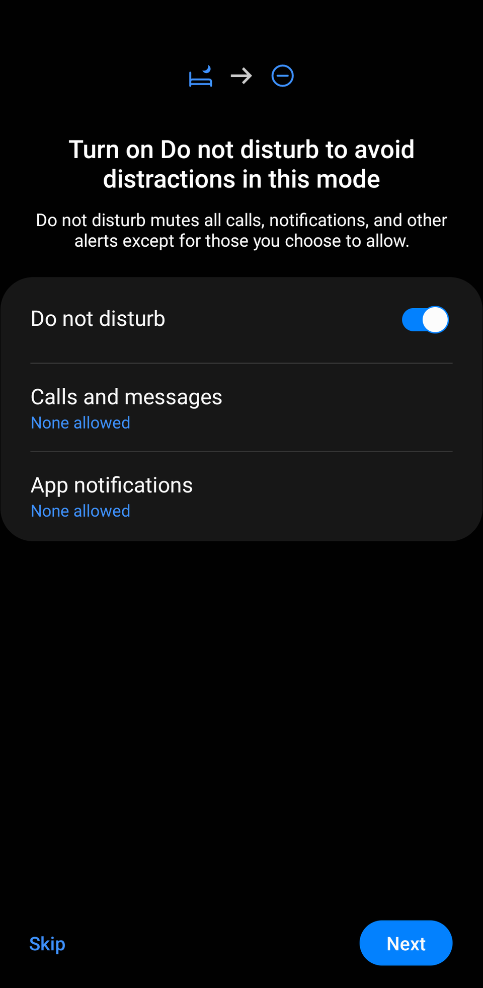 Screenshot of the Do Not Disturb menu on Samsung