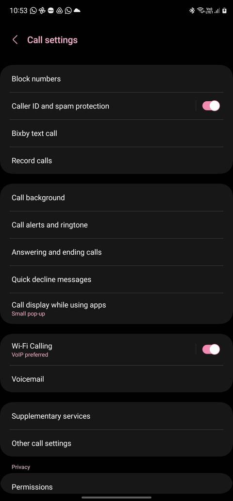 Samsung Phone app settings