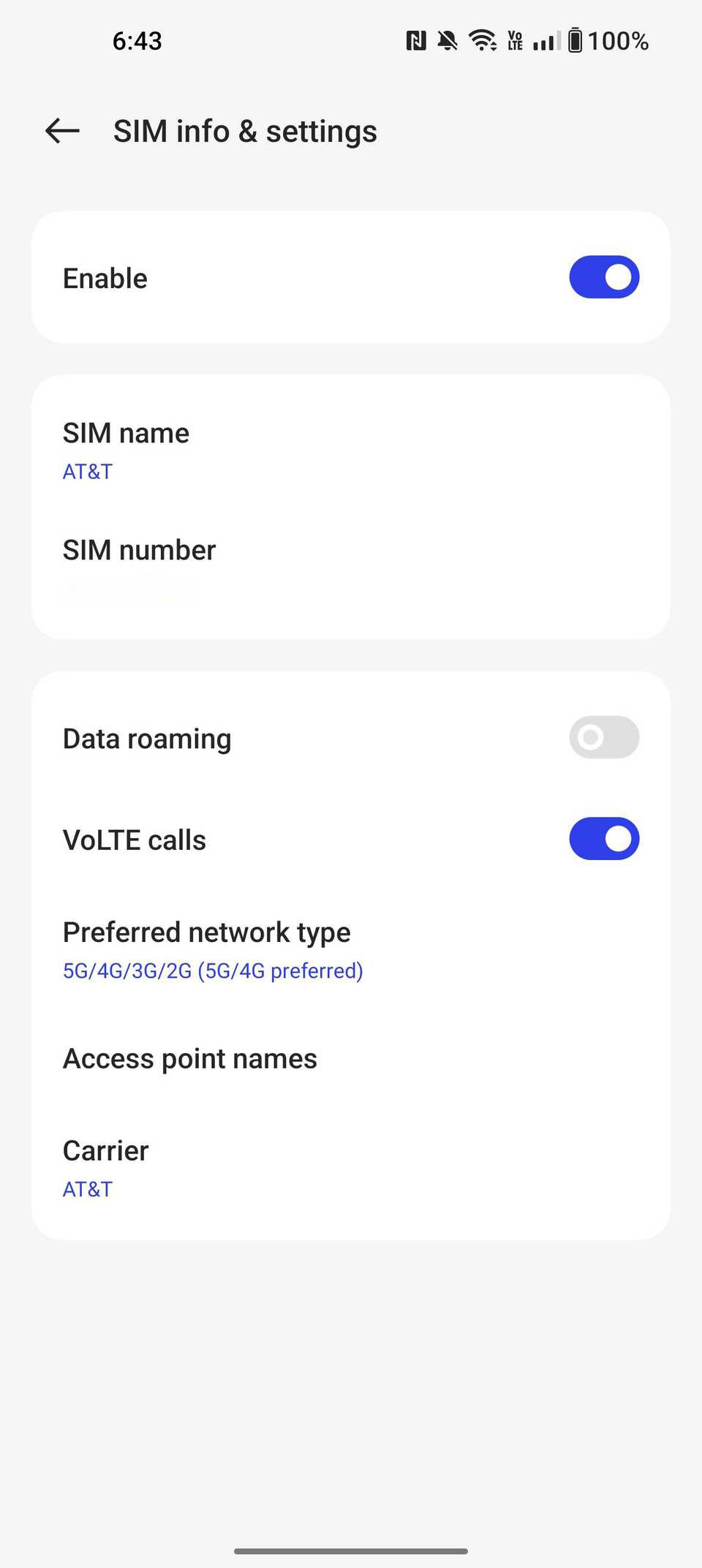 Il menu Informazioni e impostazioni SIM su OxygenOS