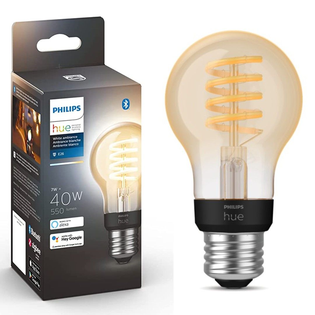 Philips Hue White Ambiance Filament E12 Candle Bulb, Full Range of White  Light, Compatible with Alexa, Google Assistant, and Apple HomeKit, Black 