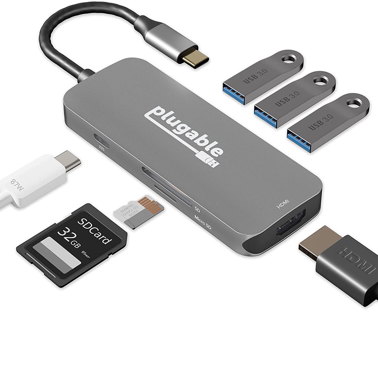 Adaptador 7 en 1 multipuerto USB tipo C Hub a USB 3.0 4K HDMI para MacBook  Dell 