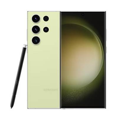 samsung galaxy s23 ultra lime, vistas frontal e traseira com a caneta