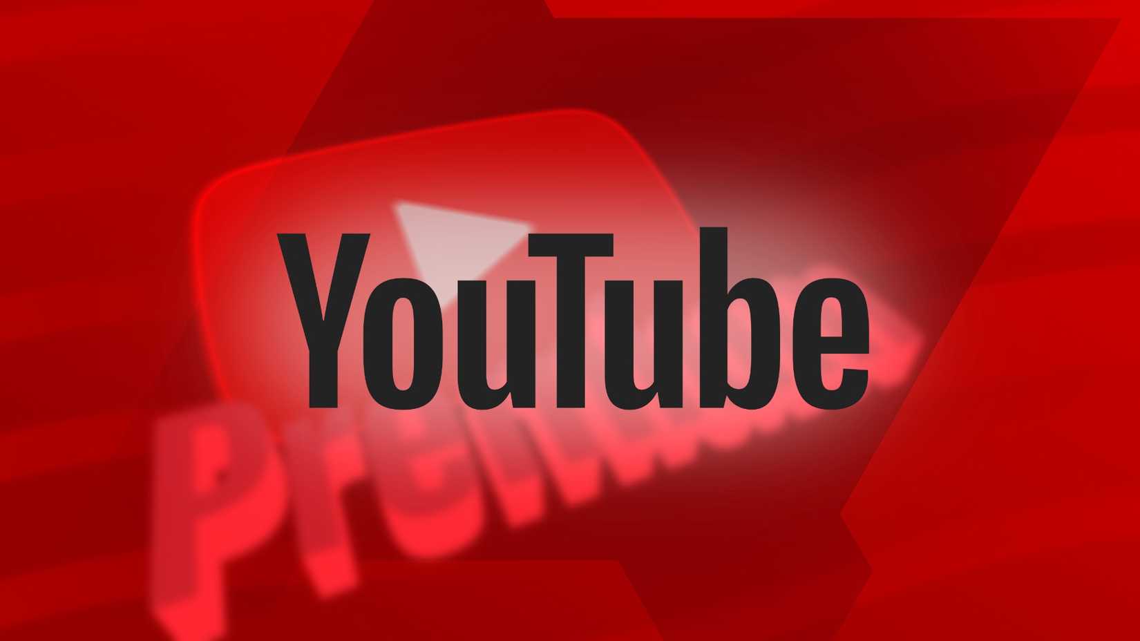 The black YouTube name logo atop a red background with stylized Premium logo and Play button