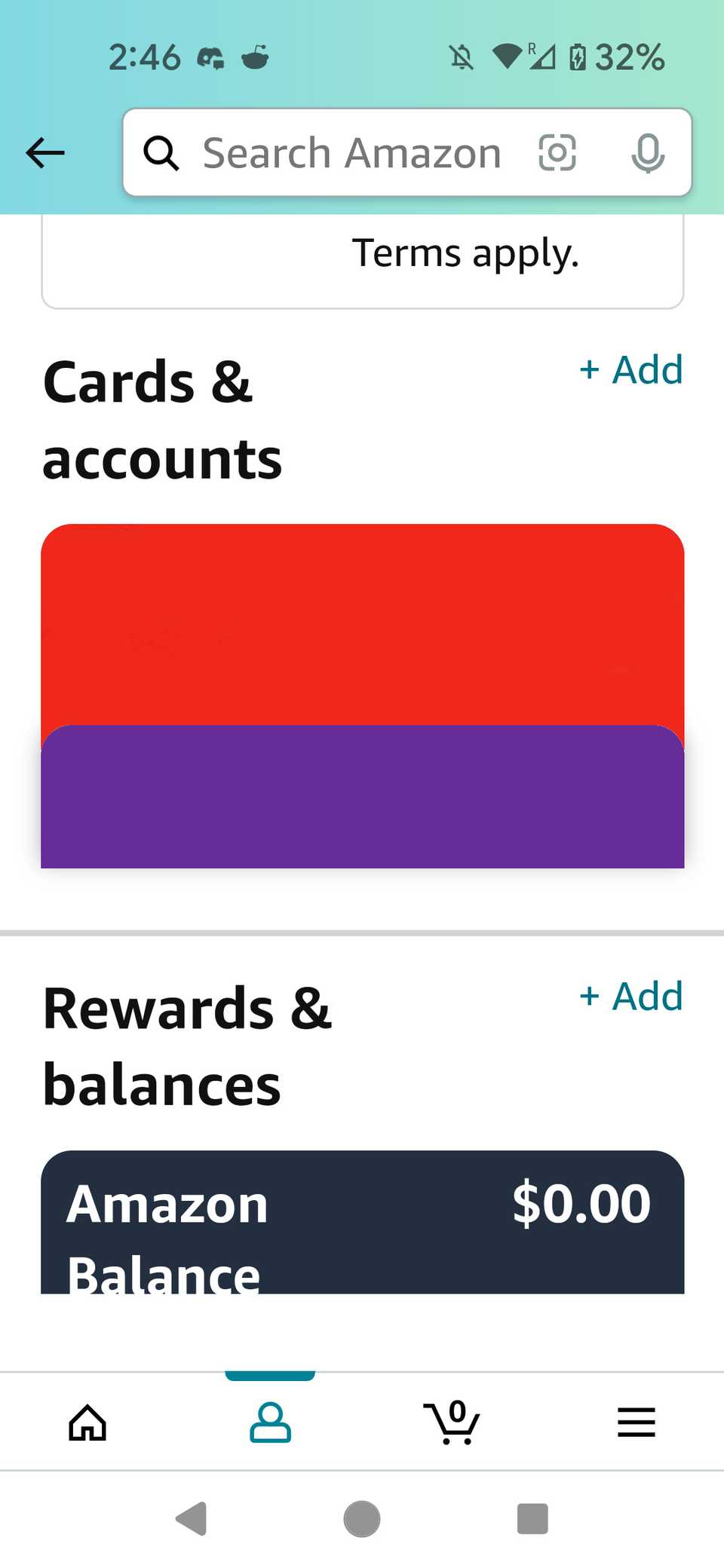 How to delete a credit card from the Amazon app or website