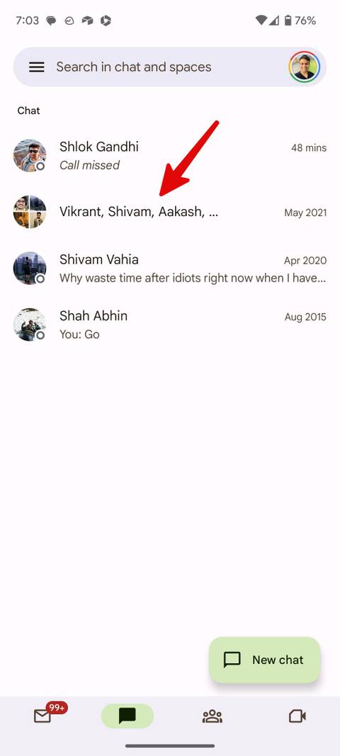 select group in Google Chat