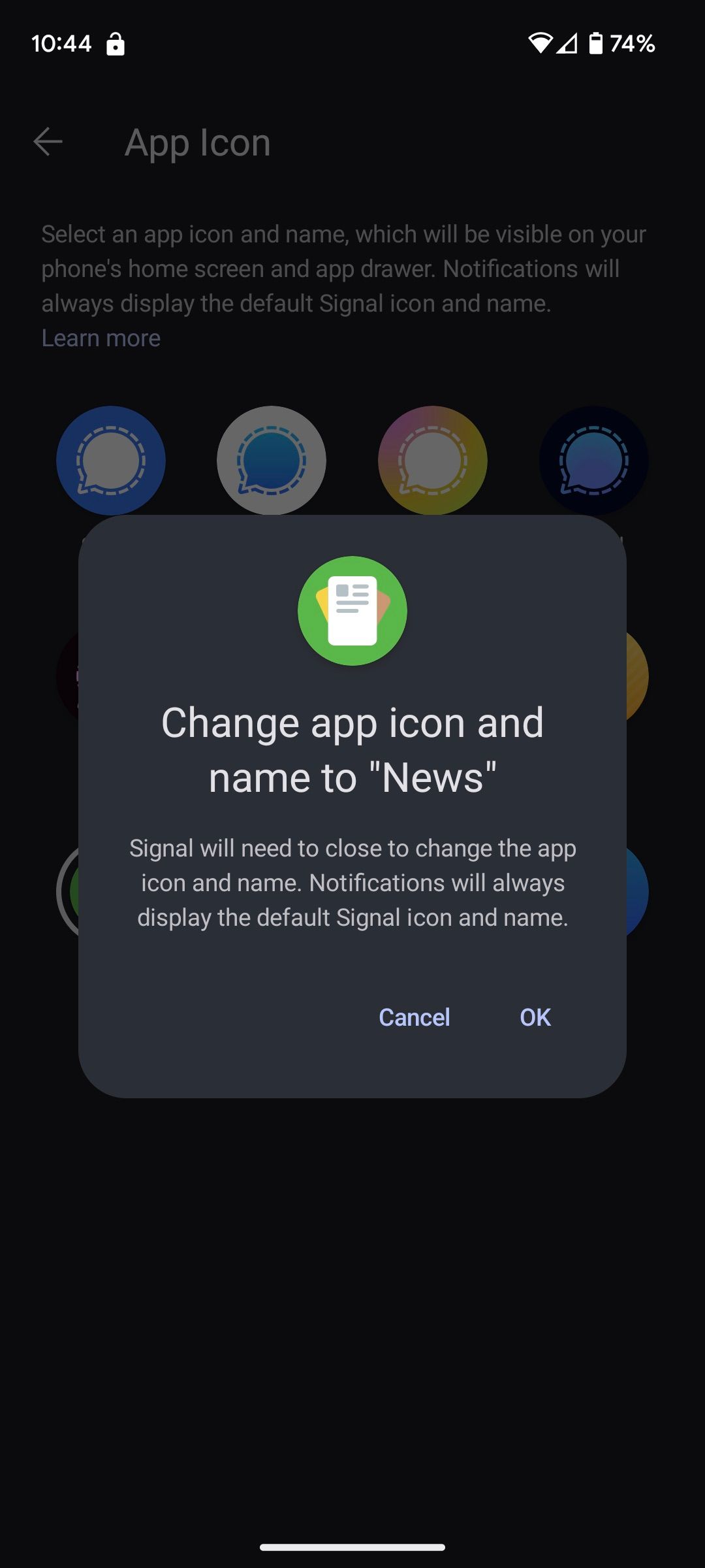 Signal adds an extra layer of camouflage with alternate icons