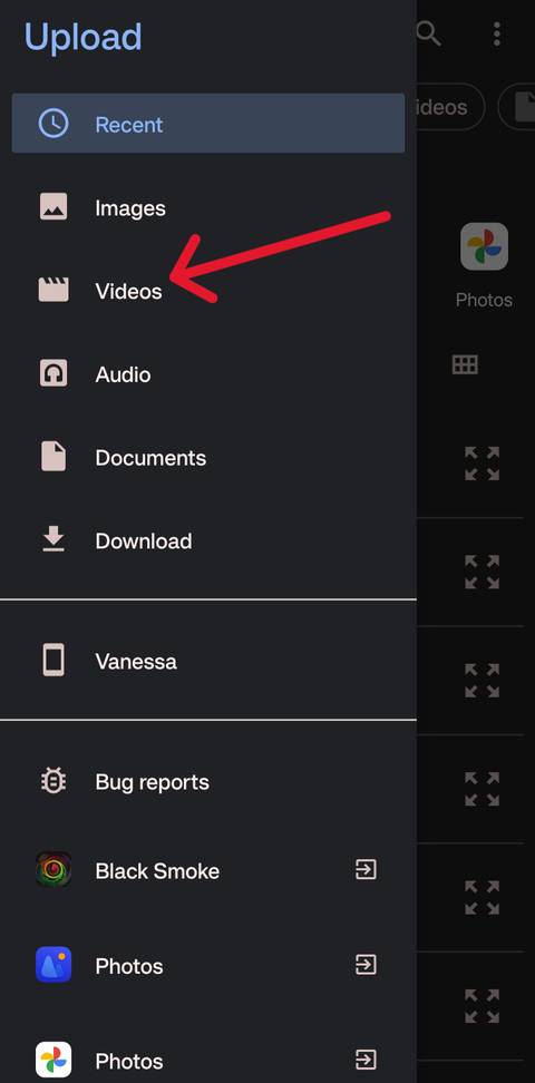 Make sure to access your videos by clicking the Videos section under the hamburger tab.