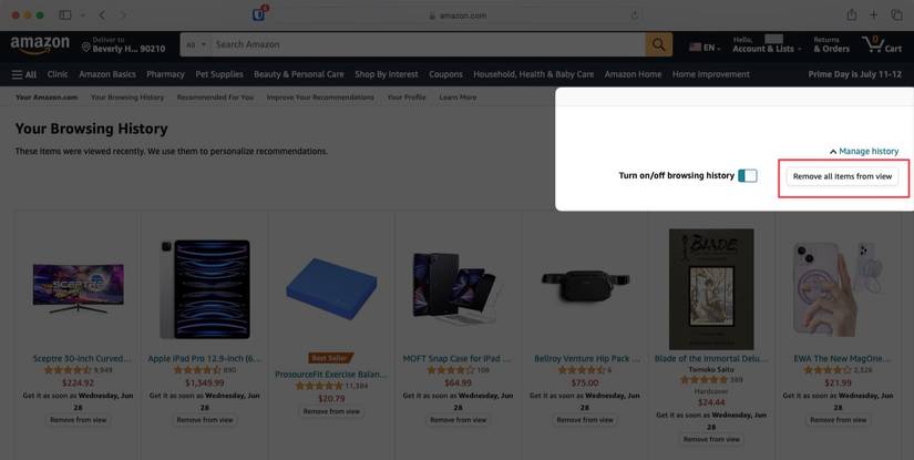 How to edit and delete your Amazon browsing history