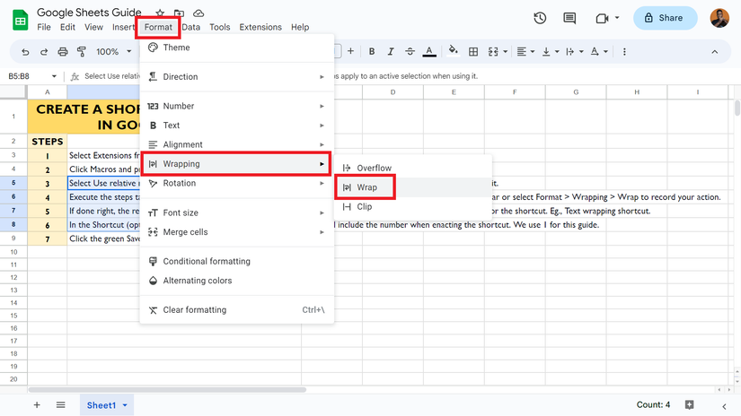 Google Sheets: How to wrap text in cells