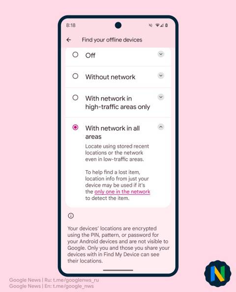 Settings for Google’s Find My Device network are taking shape