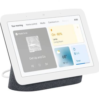 احصل على Google Nest Hub مقابل 50 دولارًا فقط بينما لا يزال بإمكانك ذلك 2 Google Nest Hub الجيل الثاني على خلفية بيضاء بزاوية