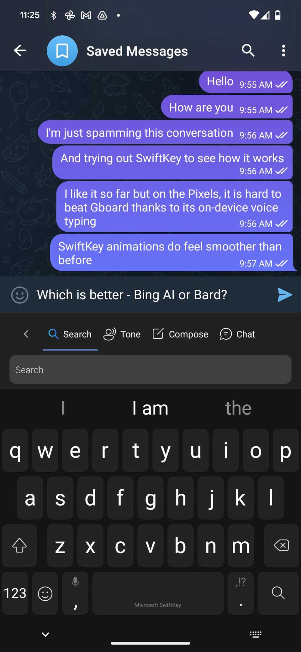 Bing AI Chatbot buttons in Microsoft SwiftKey
