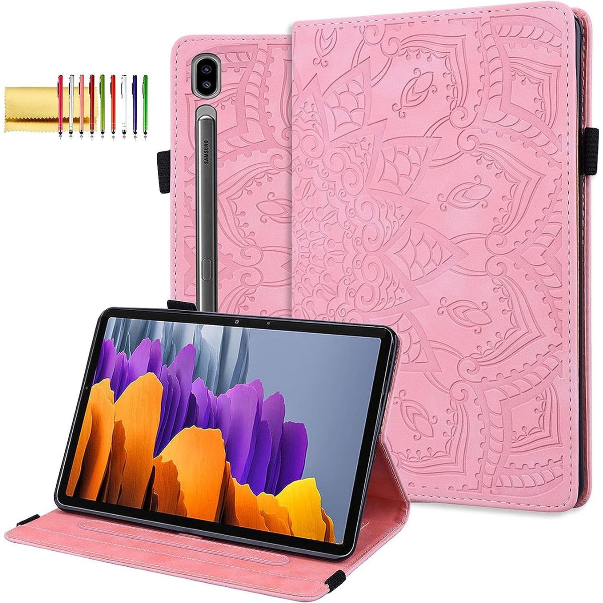 Para Samsung Galaxy Tab S9 Ultra Suporte de rotação de 360 graus Litchi  Texture Leather Tablet Case (Rosa)