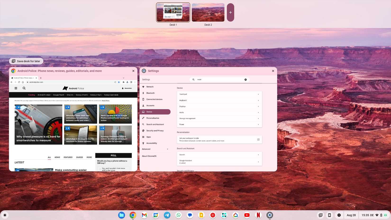 The app overview page on a Chromebook