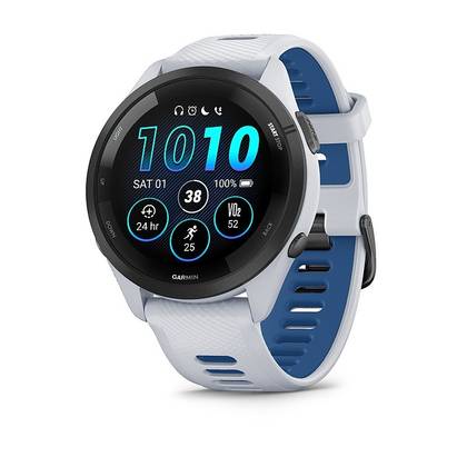 relógio garmin 265 azul e branco em ângulo