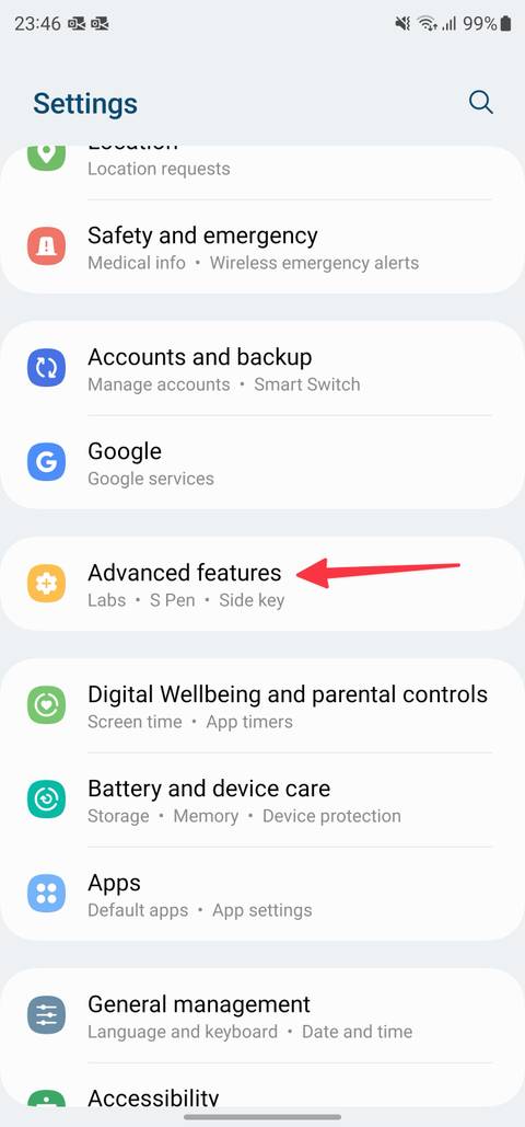 advanced features on Samsung