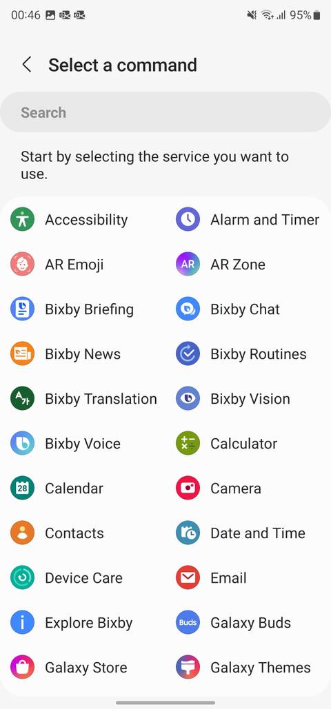 select Bixby command action