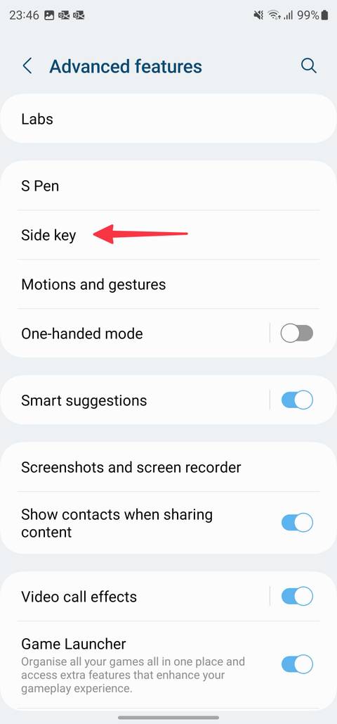 side key on Samsung