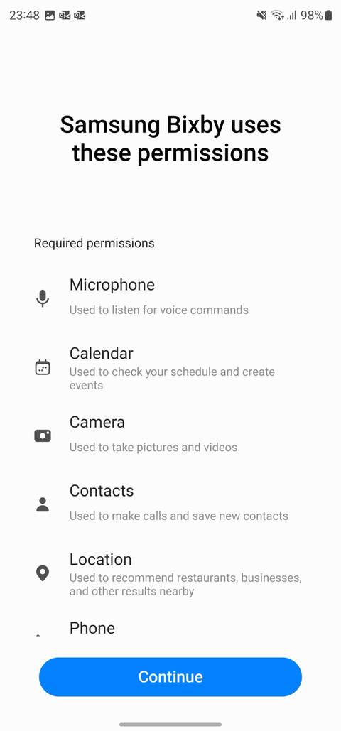 bixby permission on Samsung