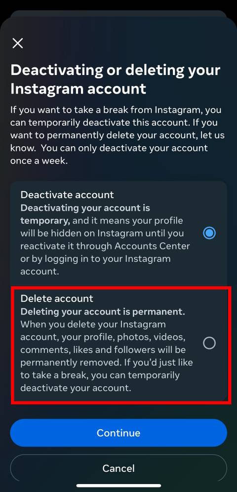 How to delete an Instagram account
