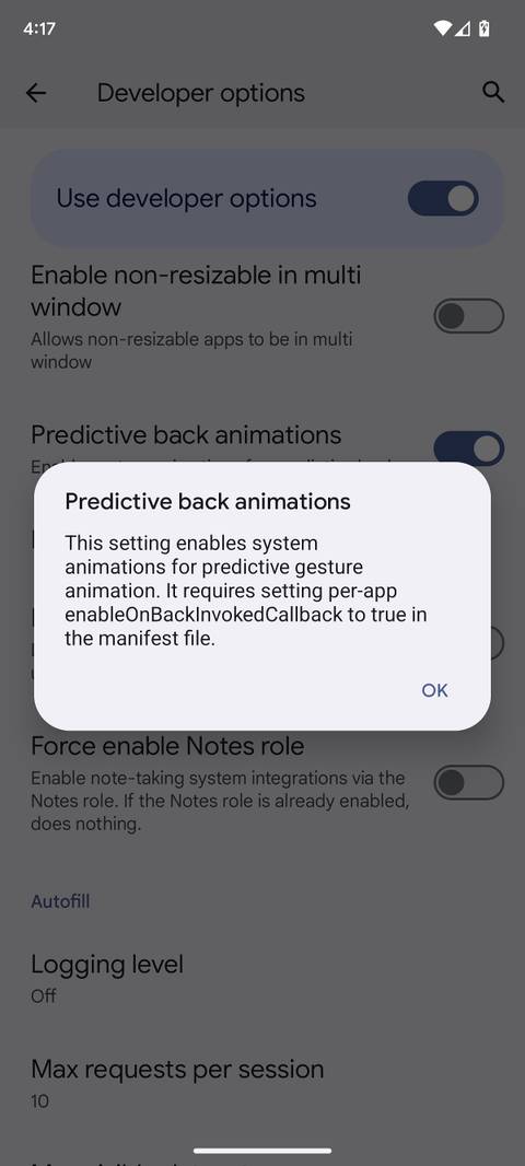 How to activate predictive back navigation on Android 14