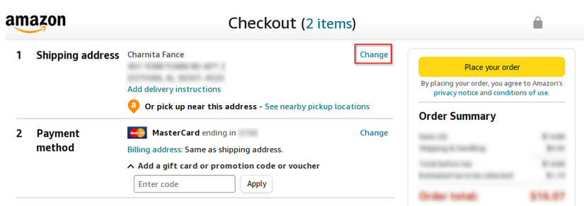 How to change the shipping address on an Amazon order