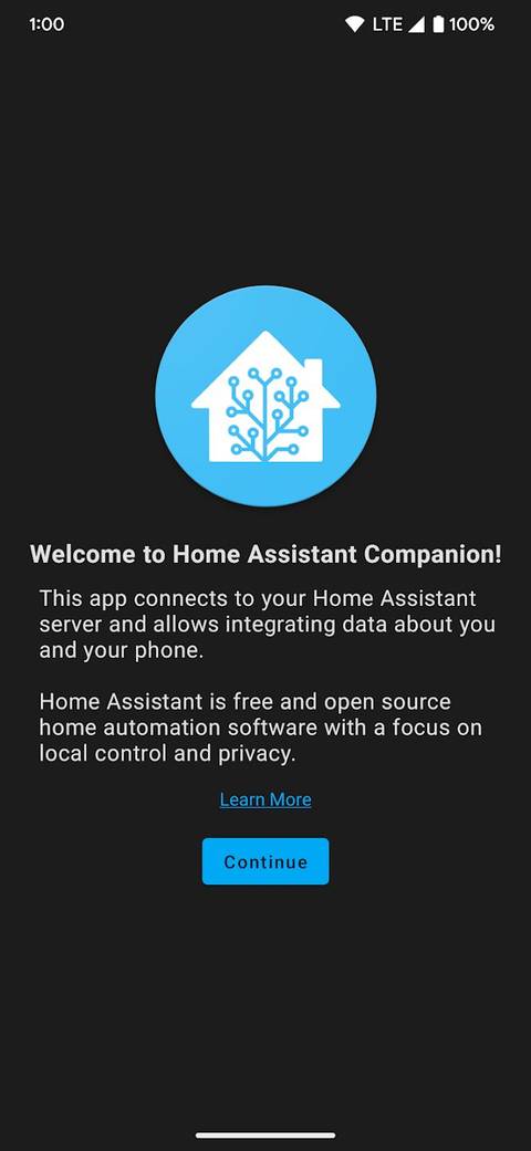 Screenshot of the Home Assistant app's home screen