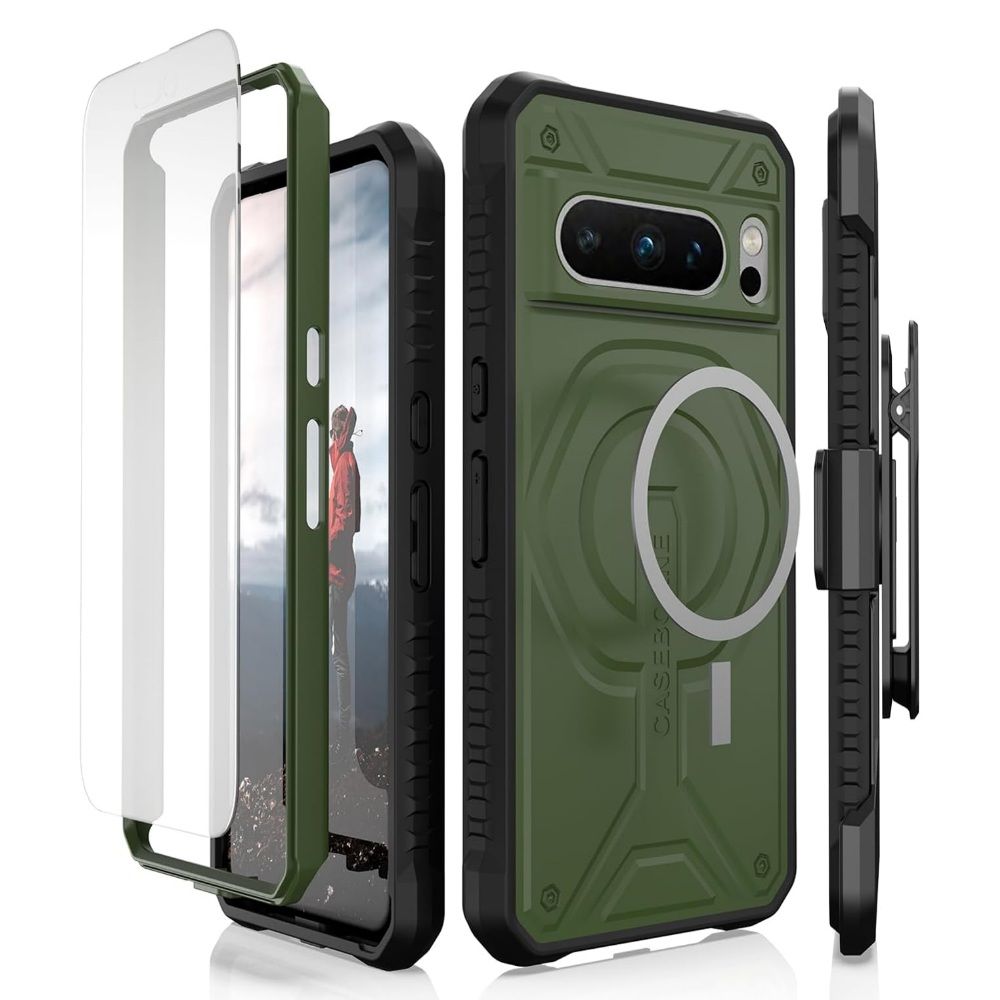Google Pixel 8 Pro Camouflage Armor Kickstand TPU + PC Magnetic Phone Case  - Mint Green