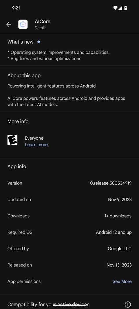 Android 14's mysterious AICore system app makes its debut on the Play Store