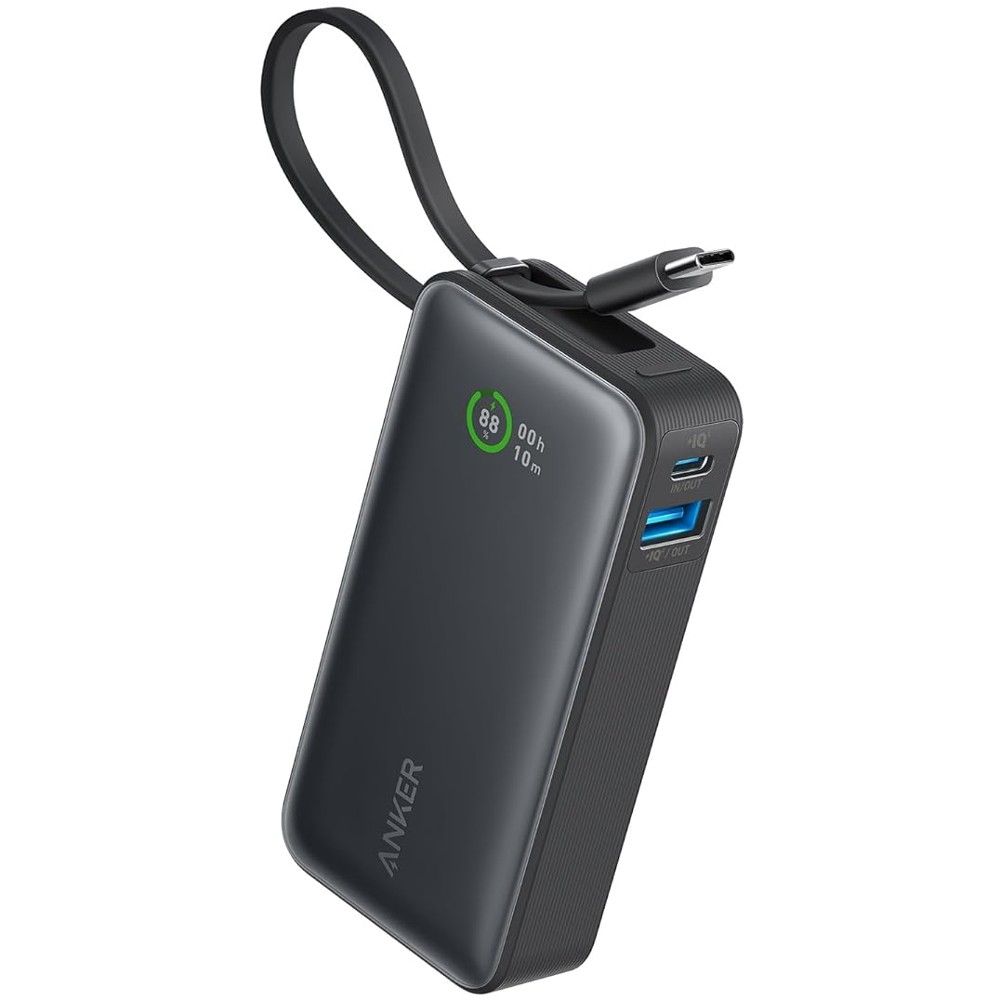 Anker's portable 30W battery pack has a built-in USB-C cable and