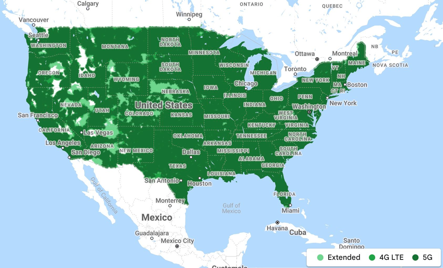 A cellular coverage map of the continental United States