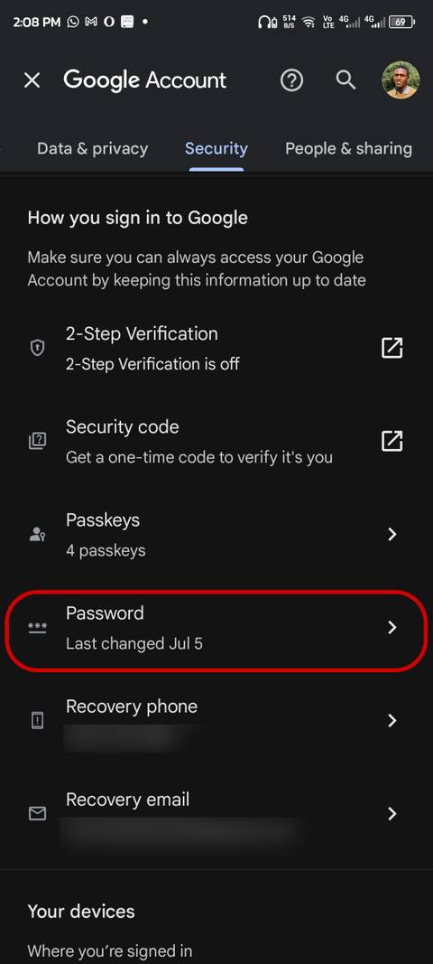 gmail id password change number