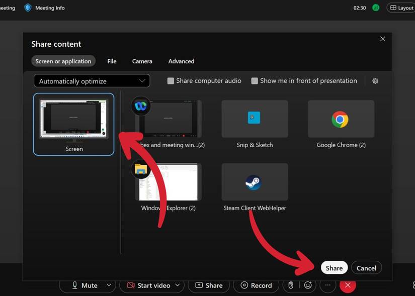 Webex: How to share your screen